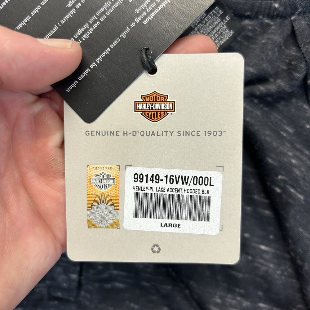 Harley-Davidson NEW Lace Accent Hooded Henley Shirt Women's Large Gray Black Top - Picture 3 of 10